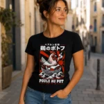Femme portant t-shirt noir Poule au Pot