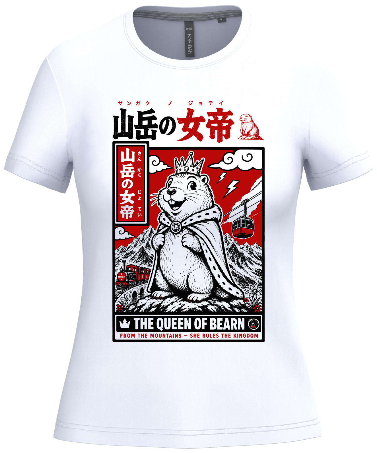 T-shirt femme marmotte reine des montagnes Béarn sur fond blanc vue de face.