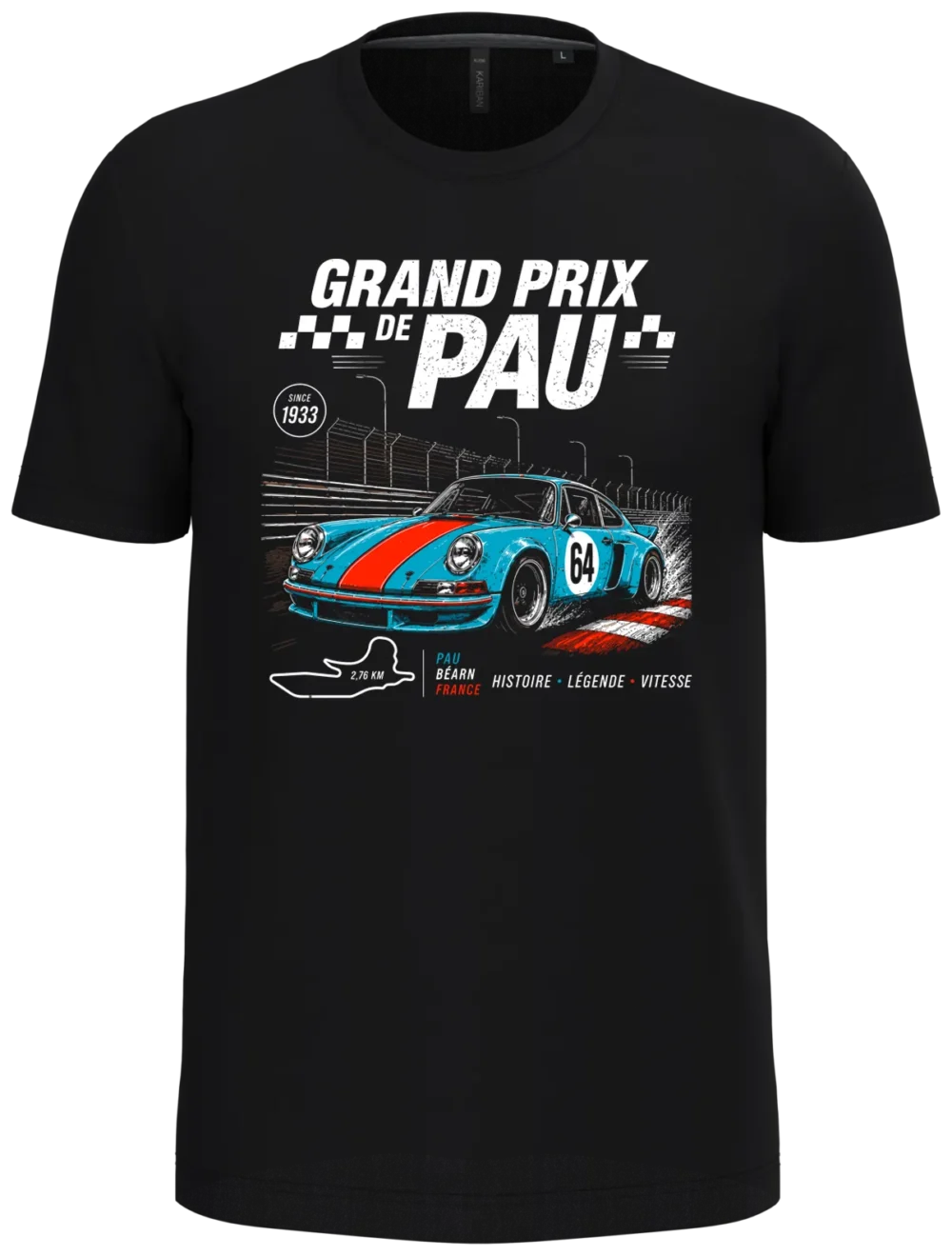 T-shirt noir Grand Prix de Pau porsche