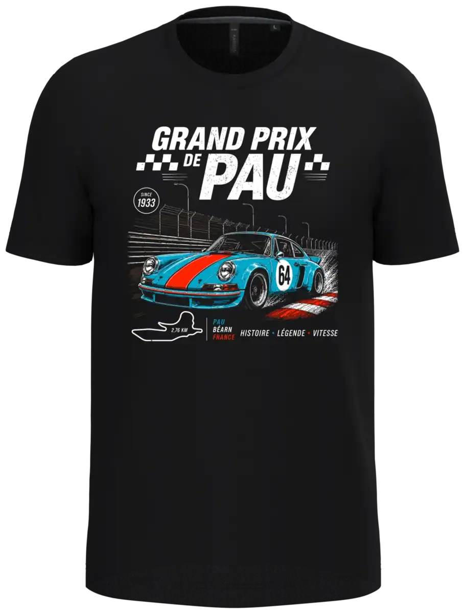 T-shirt noir Grand Prix de Pau porsche