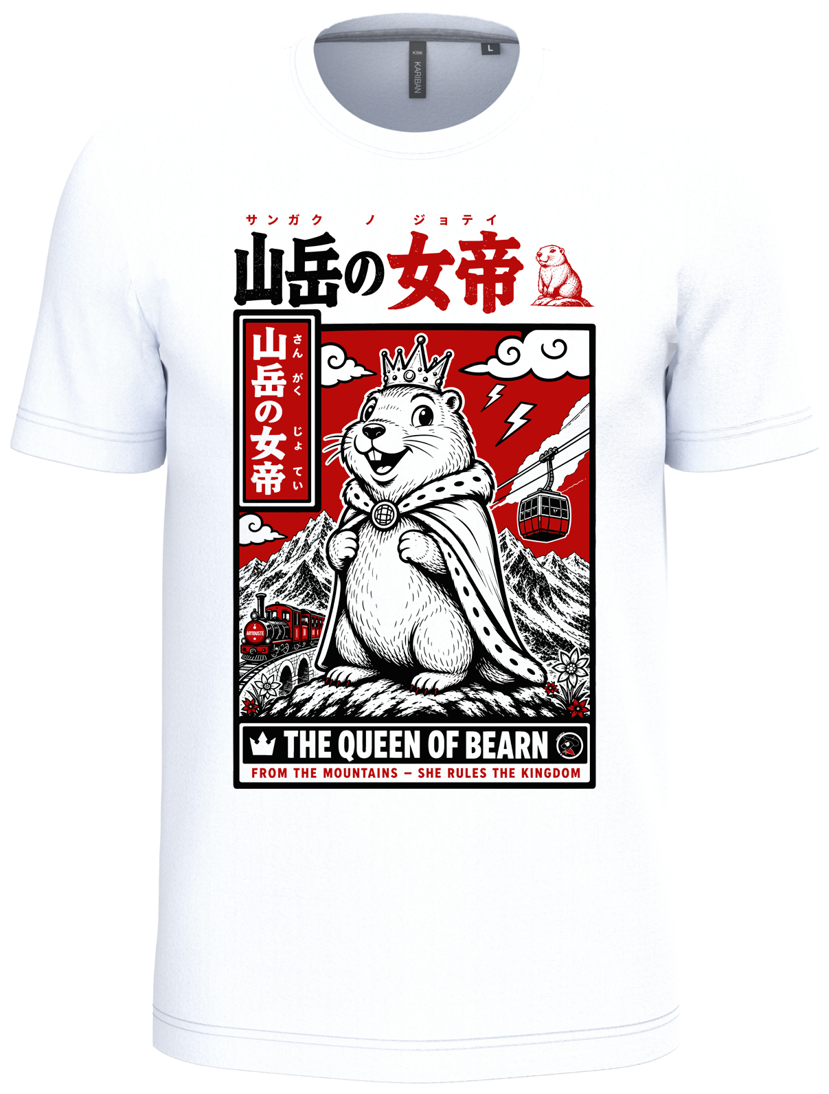 T-shirt homme marmotte reine des montagnes Béarn sur fond blanc vue de face.