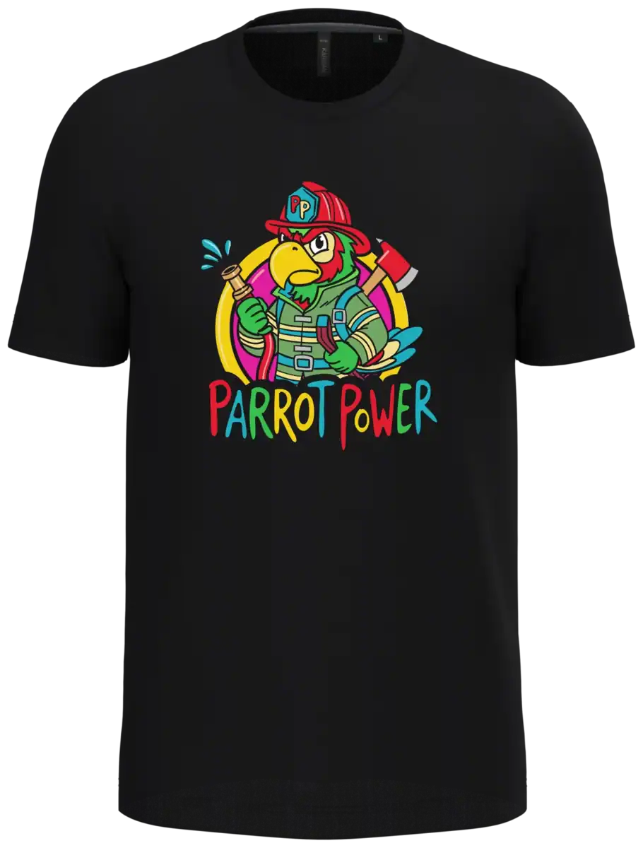 T-shirt noir perroquet pompier Parrot Power