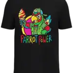 T-shirt perroquet glace Tropic Chill sur fond blanc avec design perroquet coloré