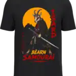 T-shirt noir isard Béarn Samouraï avec illustration de samouraï et Pic du Midi d’Ossau sur fond blanc