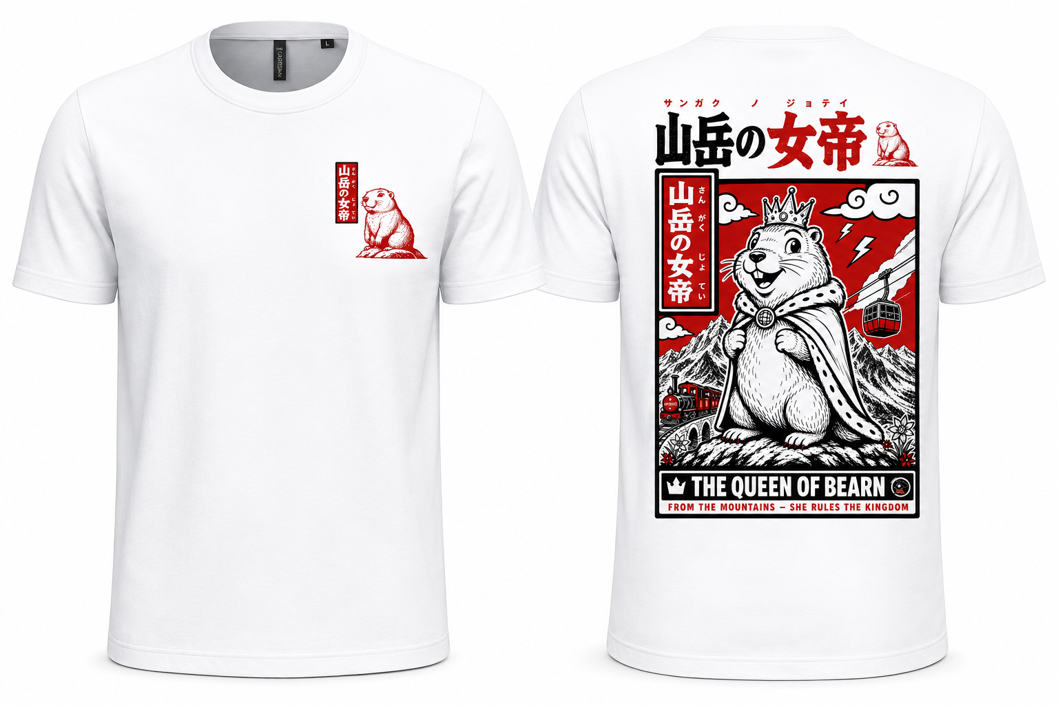 t shirt queen of béarn style japonais T-shirt blanc marmotte reine des montagnes