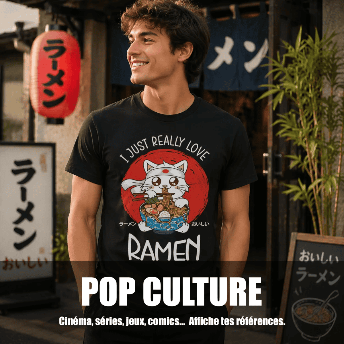 Collection Pop Culture Pilou Shop avec t-shirts inspirés des mangas, jeux vidéo, cinéma, séries et univers geek.