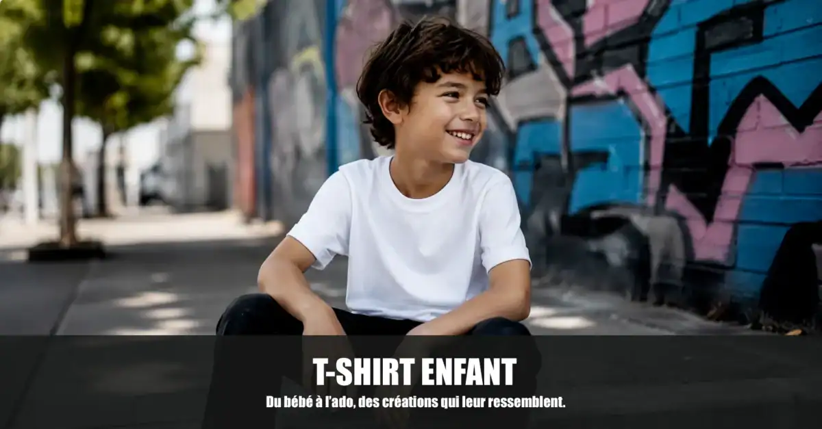 Enfant portant un t-shirt blanc personnalisable de la collection enfant Pilou Shop 64 à Pau