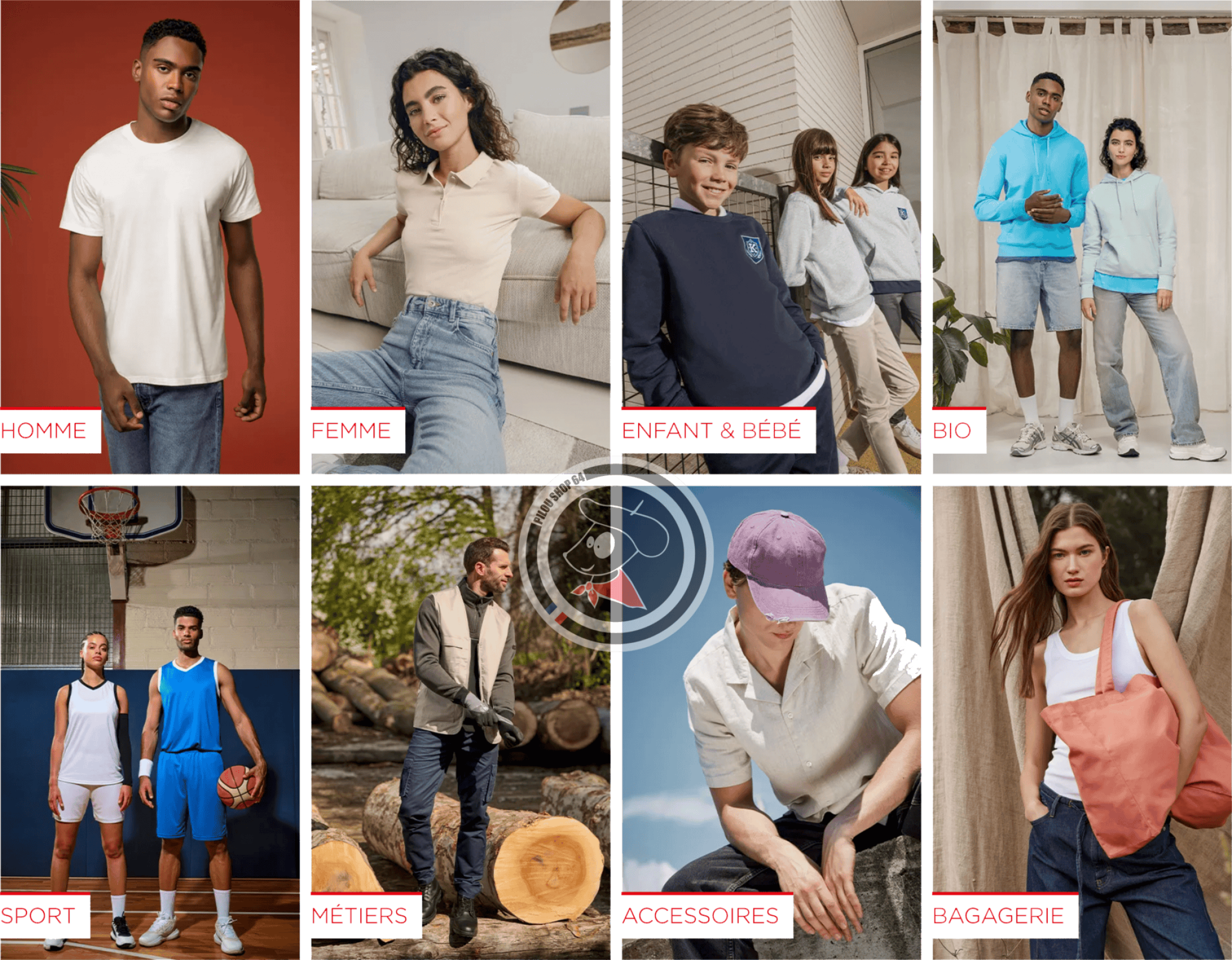 Catalogue mode hommes, femmes, enfants, bio, sport, métiers.